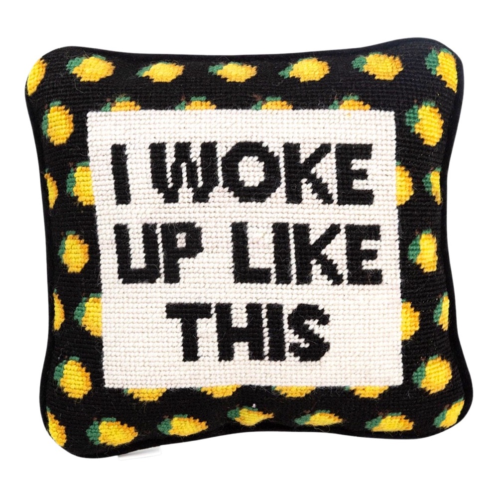I Woke Up Like This Lemon Needlepoint Pillow - Black & Yellow